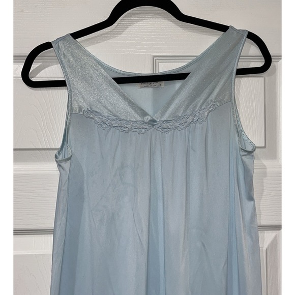 Vintage Vanity Fair Blue Nylon Satin V-Neck Nightgown Size Small - Picture 5 of 10